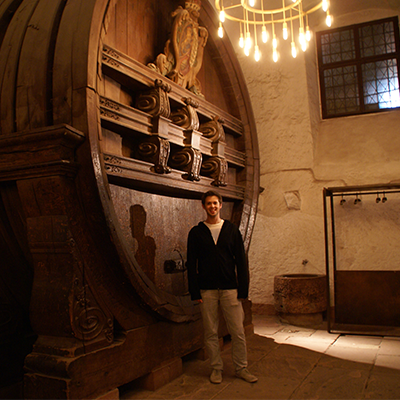 author standing in front of the Heidelberg Tun