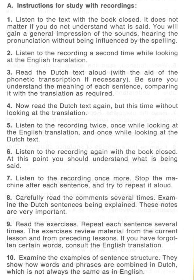 Instructions from Assimil Dutch With Ease 1989