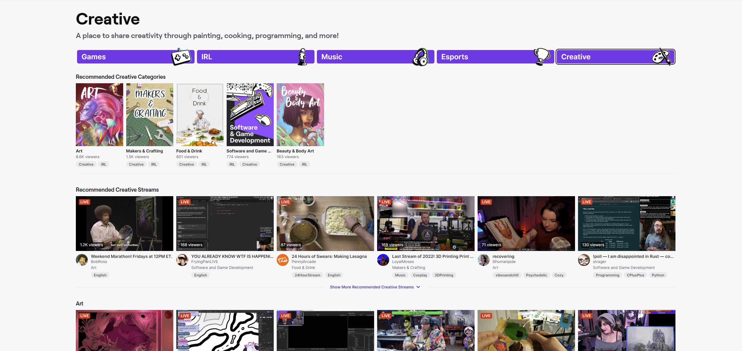 Creative Section on Twitch