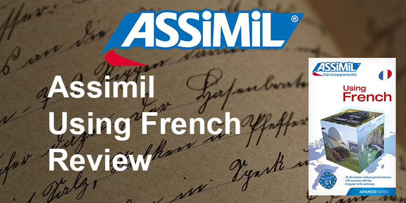 Cover of Assimil Using French language learning book featuring a blue and white design with the title in bold letters and a picture of the Assimil logo.