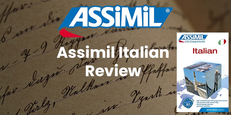 Banner image displaying the ‘Assimil Italian Review’ title alongside a picture of the assimil Italian course book.