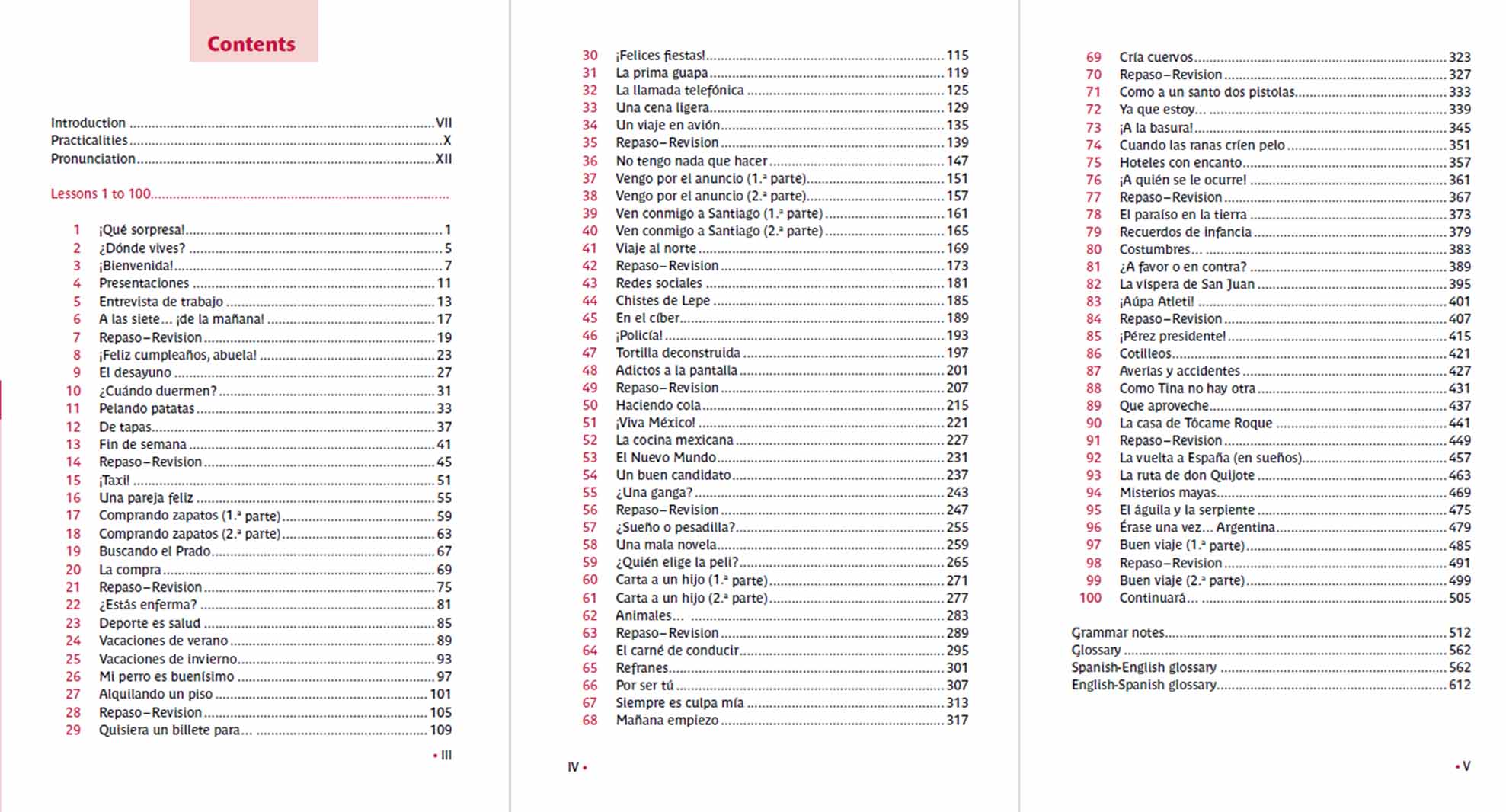 table of contents for Assimil Spanish